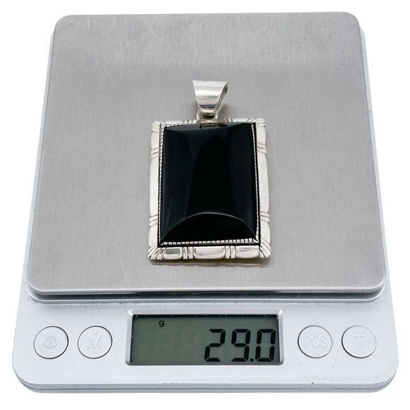 Vintage Sterling Silver 925 Large Rectangular Onyx Pendant - Picture 4 of 7